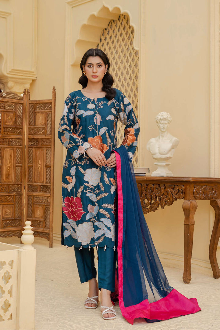 3 Piece Ready To Wear Fully Embroidered Linen Suit -Karizma - TT-81