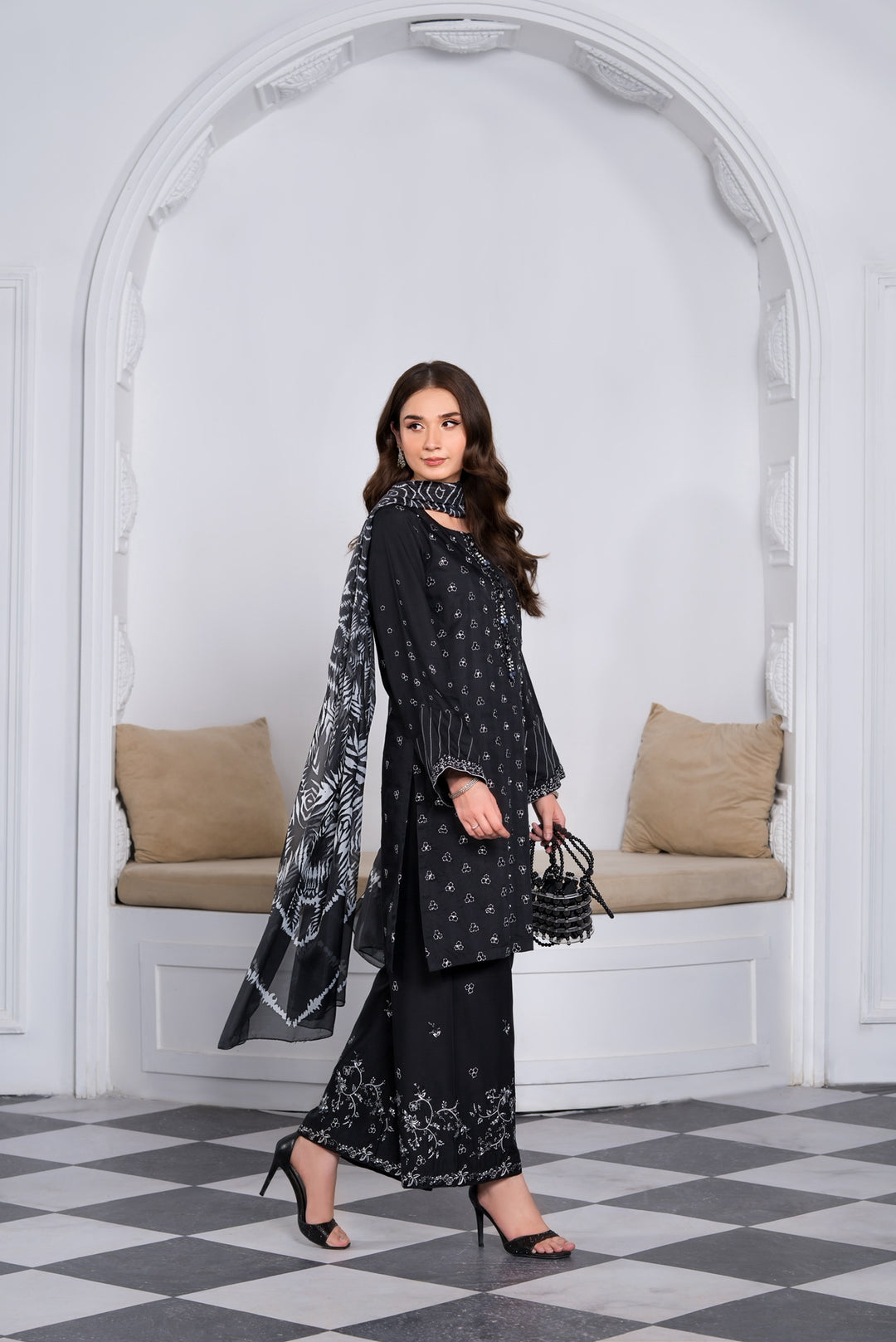 New Branded 3 PC Ready To Wear  Viscose Embroidered Suit- HE146-