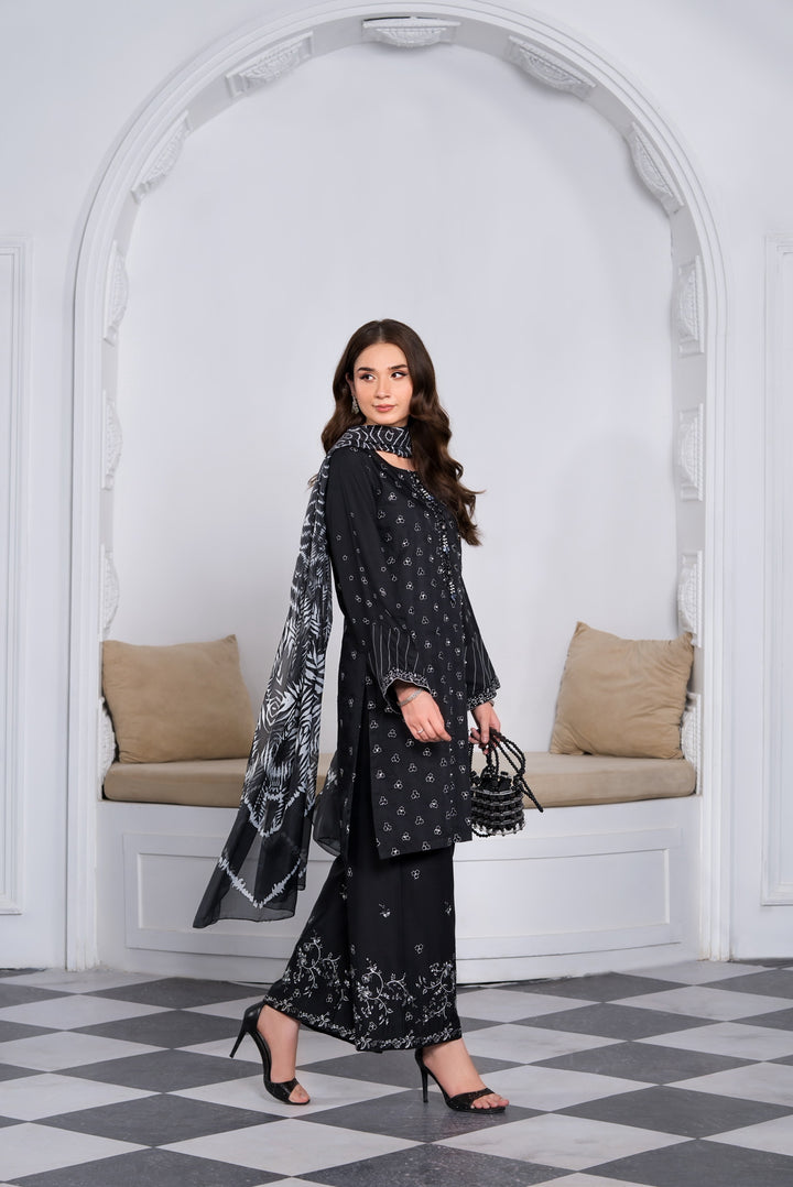 New Branded 3 PC Ready To Wear  Viscose Embroidered Suit- HE146-