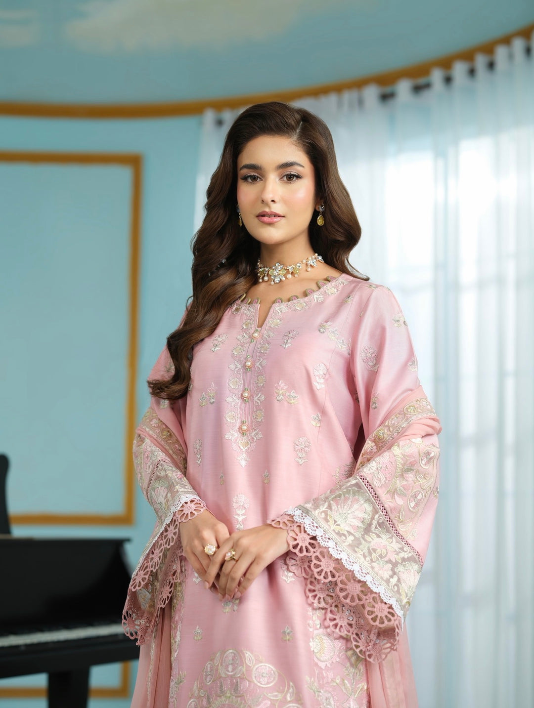 New Branded 3 PC Ready To Wear  Luxury Eid 2026  Collection Embroidered Suit- HE102