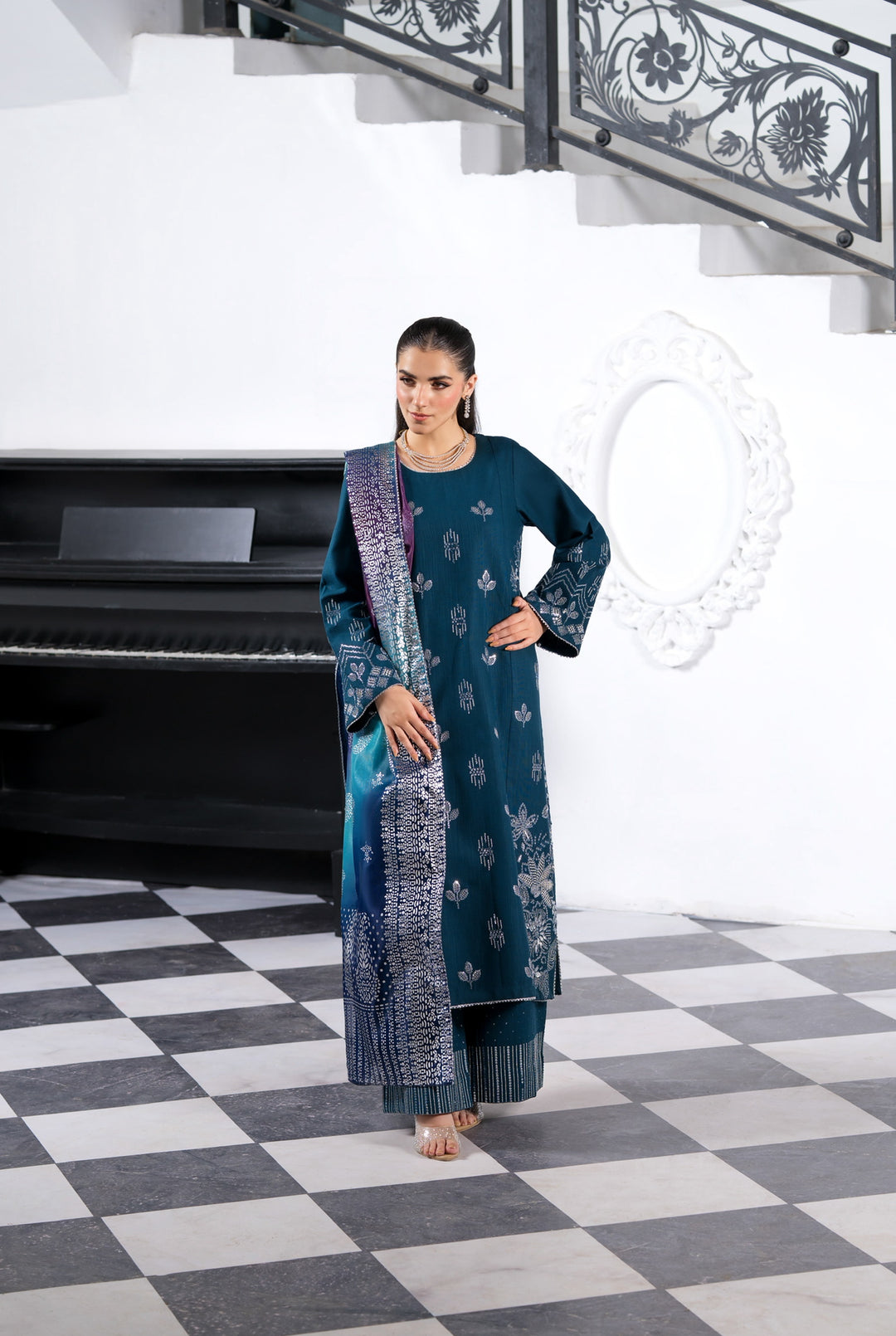 3 Pc Ready To Wear Embroidered  Dhanak Suit -HE66-