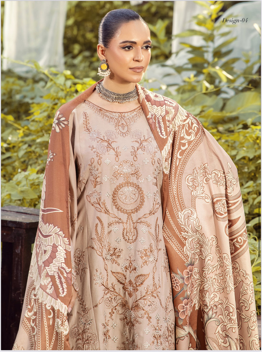 3 Pc Ready To Wear Fully Embroidered Dhanak  Suit With Wool  Shawl- TT-54-