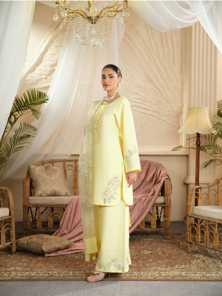 New Branded 3 PC Ready To Wear  Cambric Cotton Embroidered Suit- HE10