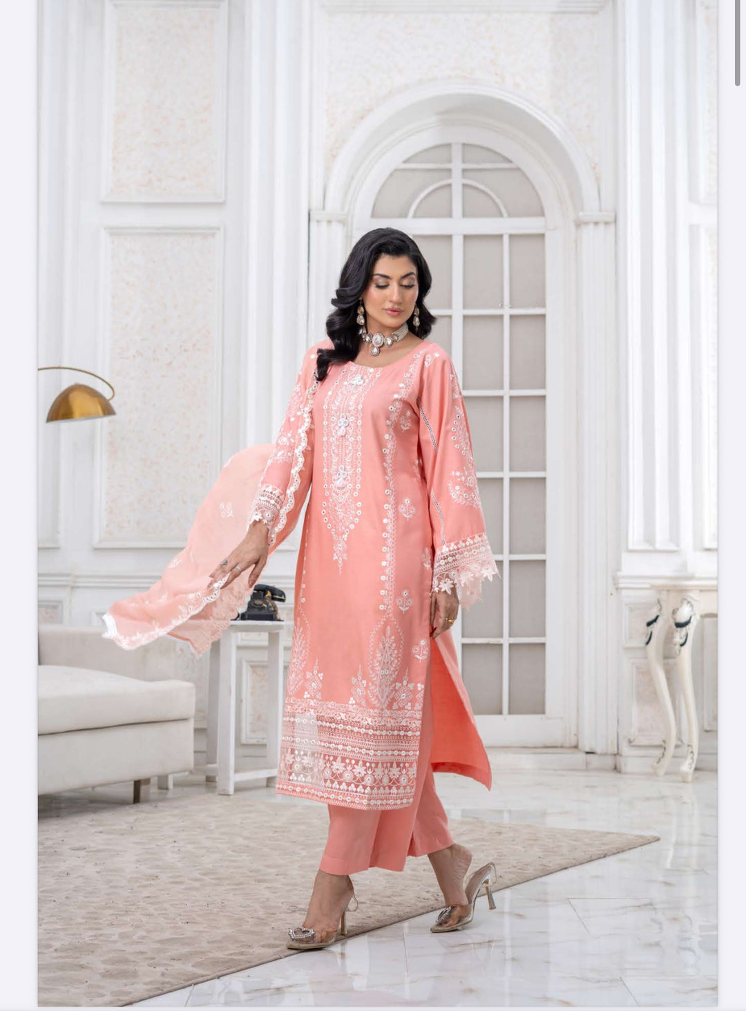 3 Piece Ready To Wear -Embroidered Dhanak Suit-- RR10-