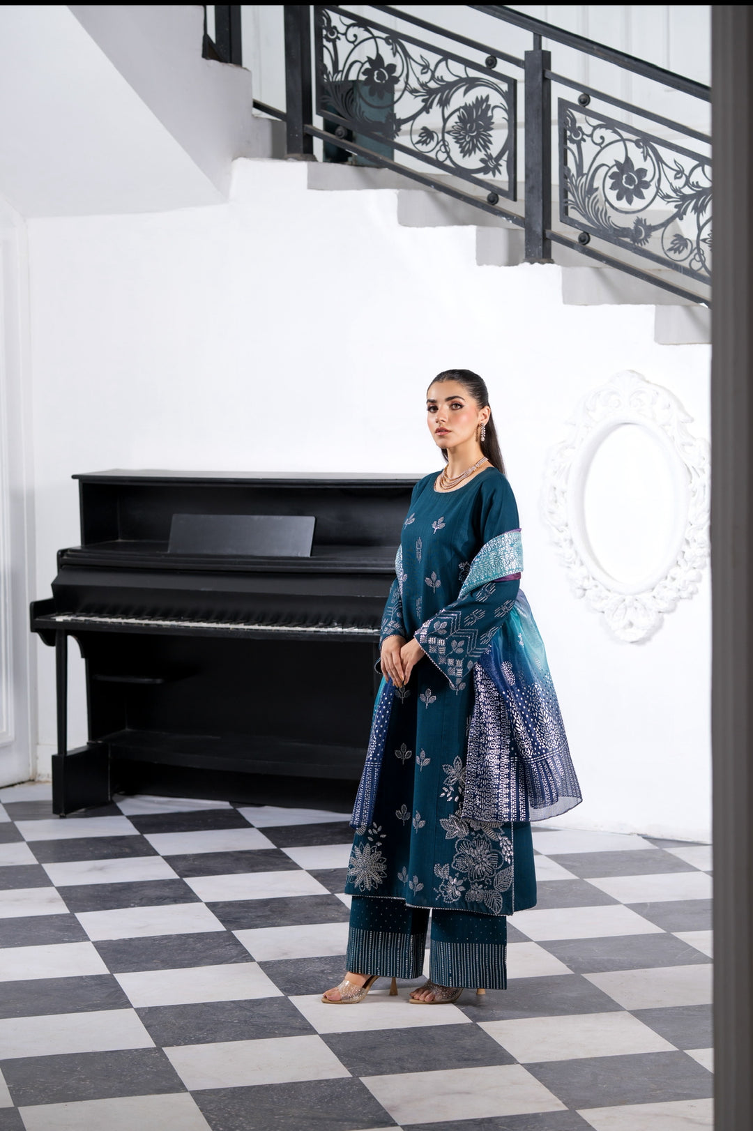 3 Pc Ready To Wear Embroidered  Dhanak Suit -HE66-