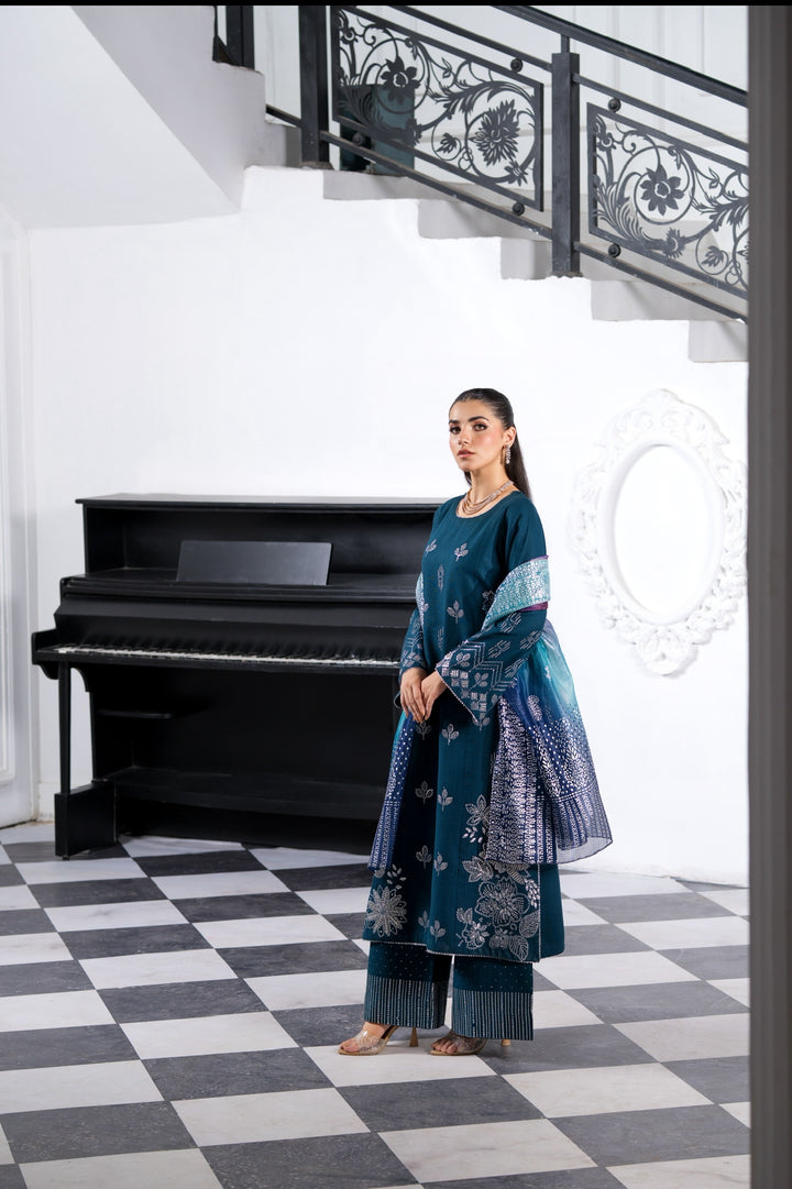 3 Pc Ready To Wear Embroidered  Dhanak Suit -HE66-