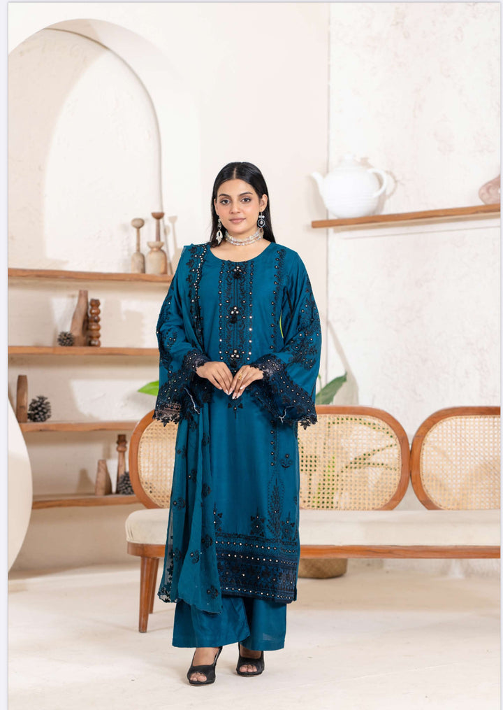 New 3 Piece Ready To Wear -Embroidered  Linen Suit-- RR103-