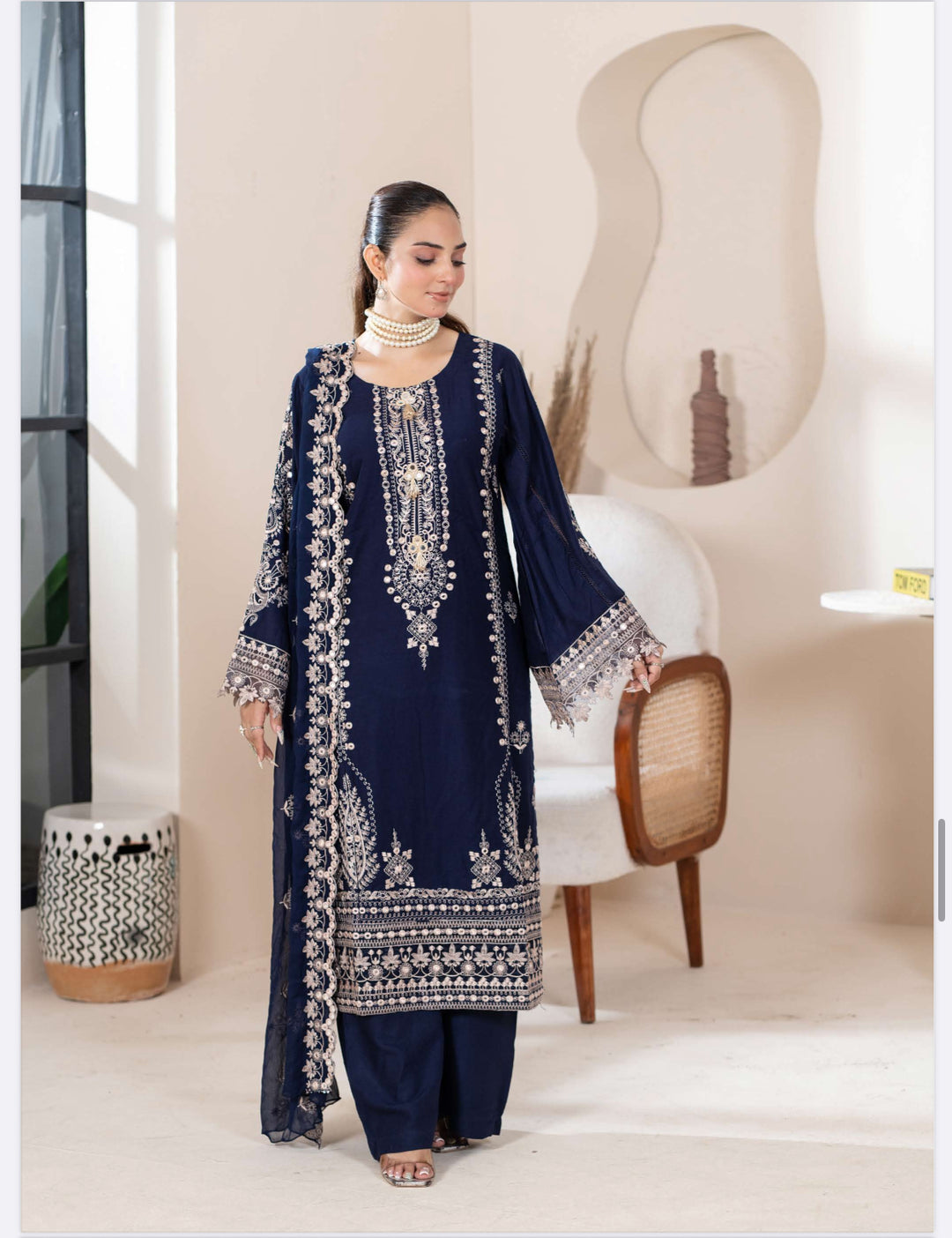 New 3 Piece Ready To Wear -Embroidered  Linen Suit-- RR104-