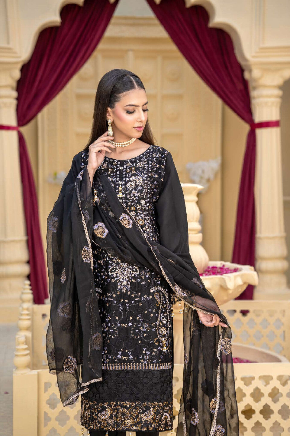 3 Piece Ready To Wear Fully Embroidered Chiffon Suit -- TT-73-