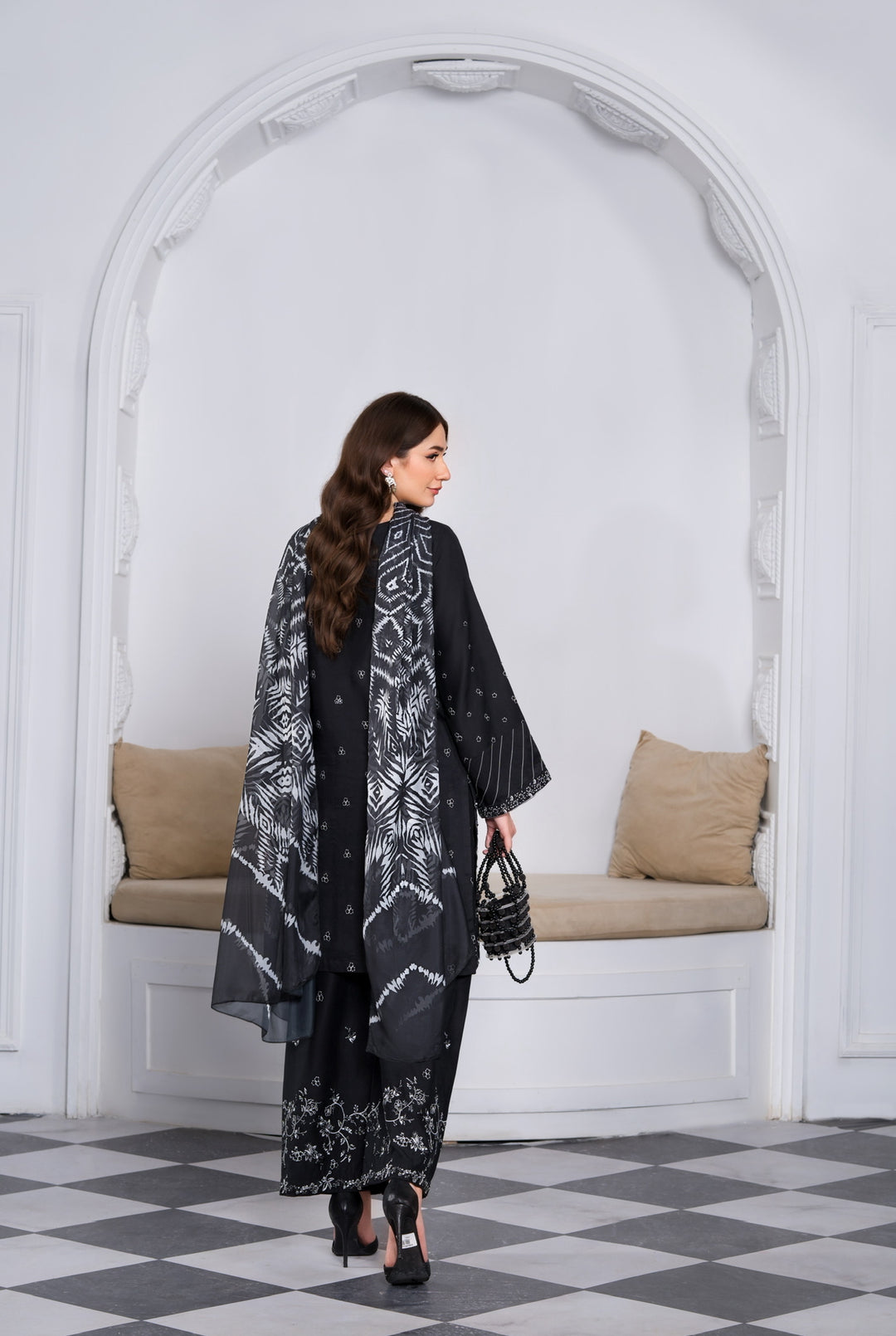 New Branded 3 PC Ready To Wear  Viscose Embroidered Suit- HE146-