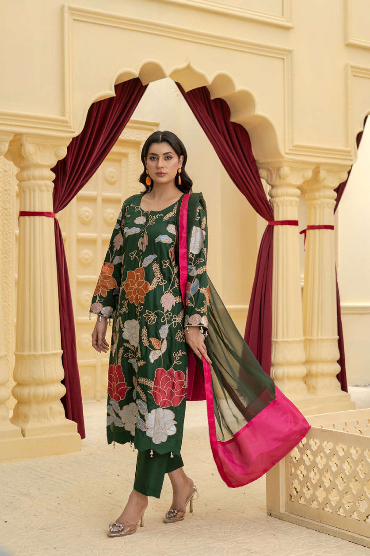 3 Piece Ready To Wear Fully Embroidered Linen Suit -Karizma - TT-84-