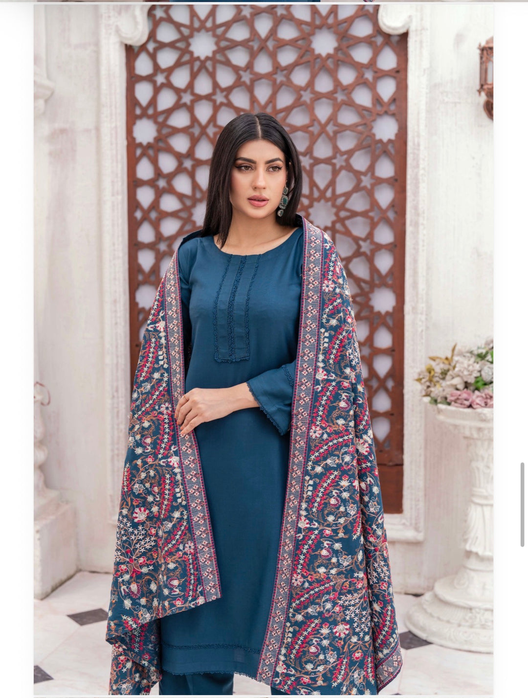 3 Pc Ready To Wear Dhanak  Suit With Full Embroidered Shawl - TT-42-